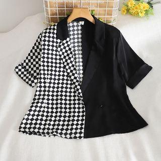 Short-sleeve Checkered One-button Blazer