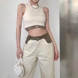 Crop Tank Top / Mid Rise Wide Leg Jeans