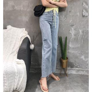 Frayed Hem Ripped Wide-leg Jeans