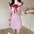 Capelet Rosette Chiffon Blouse With Tie