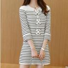 Striped 3/4-sleeve Mini Knit Dress