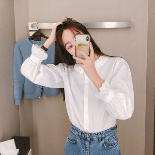 Lace-detail Buttoned Cotton Blouse White - One Size