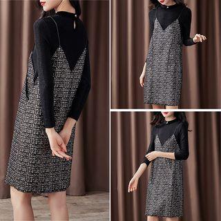 Set: Long-sleeve Top + Spaghetti Strap Glitter Mini Dress