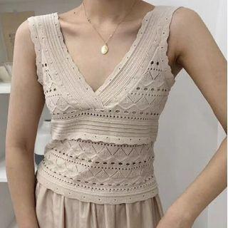 Camisole V-neck Wave Trim Plain Top