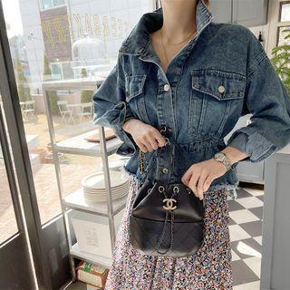Waistband Denim Trucker Jacket Blue - One Size