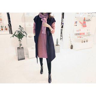 Open-front Wool Blend Long Vest
