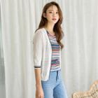 3/4-sleeve Piped Sheer Cardigan