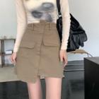 High-waist Asymmetric Cargo Skirt