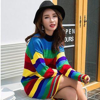 Striped Mini A-line Sweater Dress