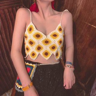 Spaghetti Strap Crocheted Crop Top 718 - As Shown In Figure - One Size