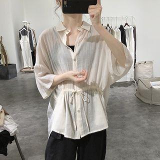 Elbow-sleeve Drawstring-waist Blouse