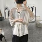 Elbow-sleeve Drawstring-waist Blouse