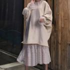 Plain Pullover Dress / Lace Long Sleeve Midi Dress