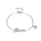 925 Sterling Silver Simple Letter Amor And Pink Heart Bracelet With Austrian Element Crystal Silver - One Size