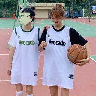 Short-sleeve Plain T-shirt / Letter Embroidered Mini Tank Dress