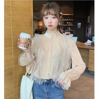 Ruffle-trim Mock Neck Shirt