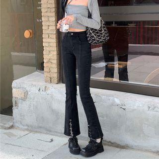 Front-slit Cropped Boocut Jeans
