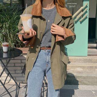 Contrast-collar Field Jacket Khaki - One Size