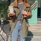 Contrast-collar Field Jacket Khaki - One Size