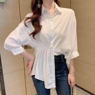 Gather Waist Elbow Sleeve Blouse