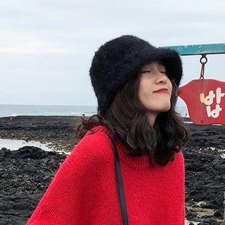 Faux-fur Bucket Hat Black - Adjustable