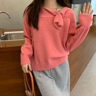 Bow-neck Plain Sweater