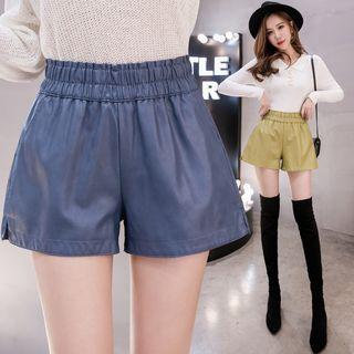 Faux Feather High-waist Wide Leg Shorts