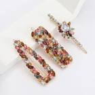 Set Of 3: Rhinestone Hair Clip Set Of 3 - Gold & Pink & Black - One Size