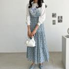 Lace-trim Floral Tiered Midi Spaghetti Strap Dress