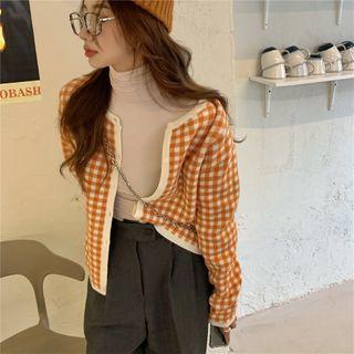 Gingham Cardigan Plaid - Tangerine & White - One Size