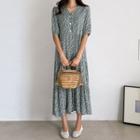 Floral Print Tiered Dress Khaki - One Size