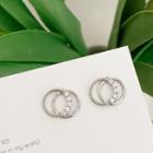 Rhinestone Double Hoop Earring 1 Pair - 925 Silver - Silver - One Size
