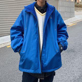 Reversible Applique Shearling Hooded Coat