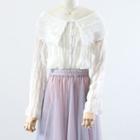 Long-sleeve Blouse / Irregular Mesh Midi A-line Skirt