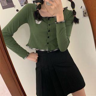 Long-sleeve Buttoned Butterfly Embroidered Top