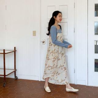 Diagonal-hem Midi Spaghetti Strap Dress