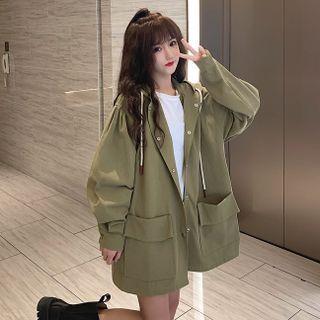 Single-breasted Hooded Cargo Jacket Green - One Size