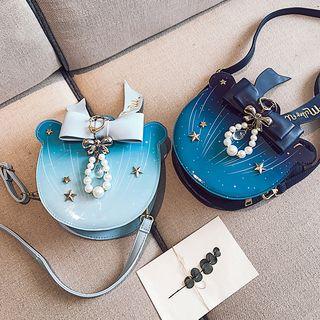 Printed Bow-accent Zip Cross Bag