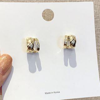 Rhinestone Hoop Earring 1 Pair - 925 Silver Needle - One Size