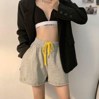 High-waist Color Block Drawstring Wide-leg Sweat Shorts