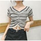 Striped Slim-fit Cropped Knit Top
