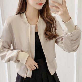 Faux Leather Cropped Zip-up Jacket
