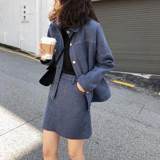 Plain Button Jacket/ Mini A-line Skirt/ Cropped Wide-leg Pants/ Set
