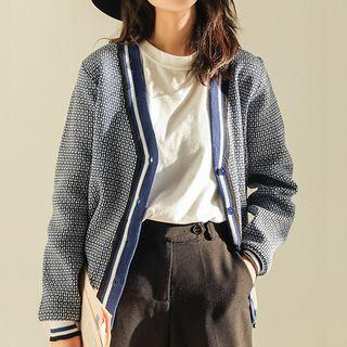 Patterned Cardigan Navy Blue - One Size