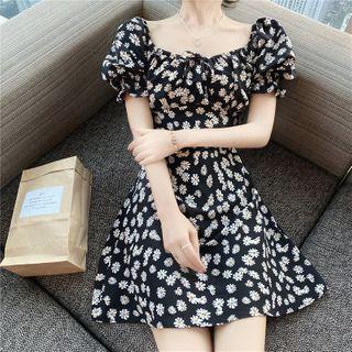 Puff Sleeve Floral A-line Mini Dress