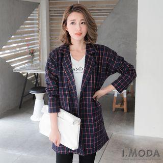 Checked Notched-lapel Drop Shoulder Jacket