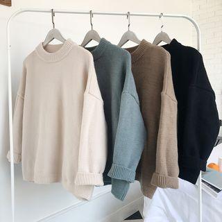 Round-neck Plain Knit Sweater