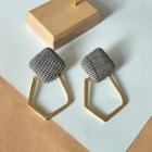 Houndstooth Square Geometric Alloy Dangle Earring 1 Pair - Gold & Black & White - One Size