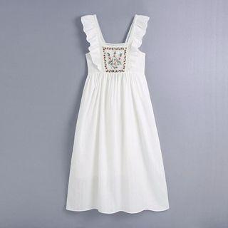 Sleeveless Ruffled Embroidered A-line Dress