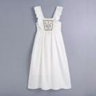 Sleeveless Ruffled Embroidered A-line Dress